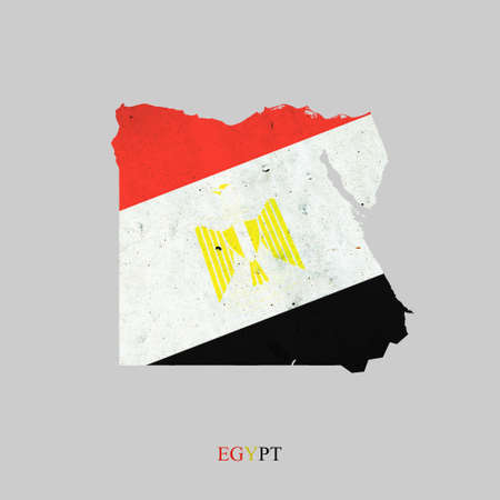 Egypt flag in the form of a map of Egypt. Isolated on a gray backgroundの写真素材