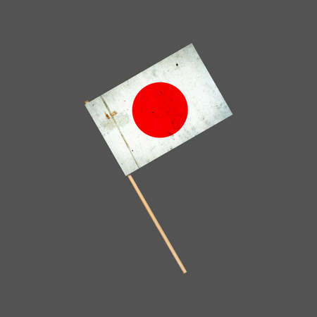 Japan grunge flag on a stick. Isolated on a gray background. Design element. Signs and Symbols. Flags.の写真素材