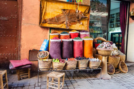 Morocco. Marrakesh. December 8, 2018. Shop with different spices. Morocco. Marrakesh Travels sightsのeditorial素材