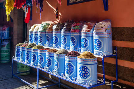 Morocco. Marrakesh. December 8, 2018. Shop with different spices. Morocco. Marrakesh Travels sights