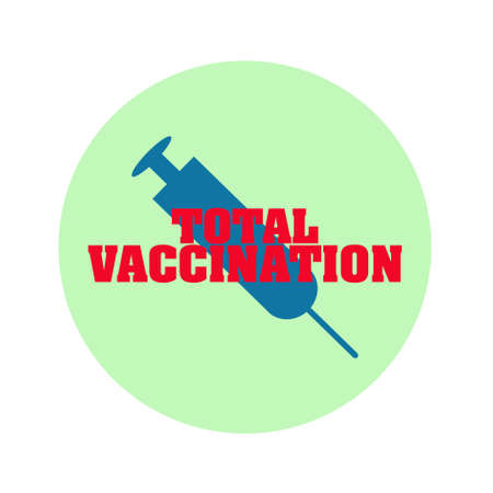 Total vaccination. Round icon. Syringe for vaccination Vaccination of people against COVID-19. Isolated on a white background.の写真素材
