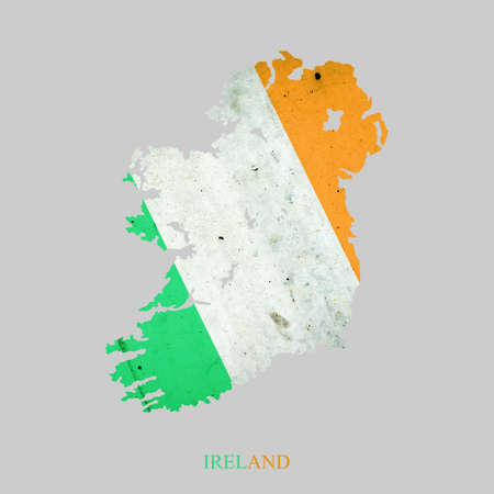 Ireland flag in the form of a map of Ireland. Isolated on a gray backgroundの写真素材