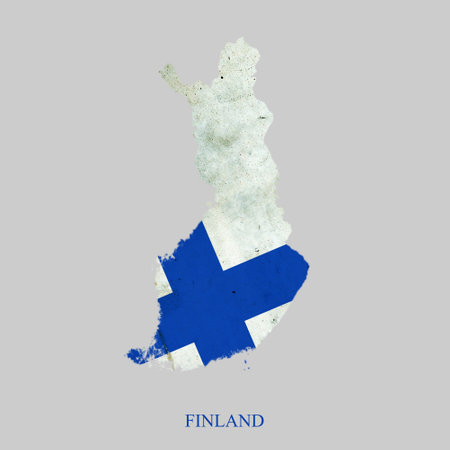 Finland flag in the form of a map of Finland. Isolated on a gray backgroundの写真素材