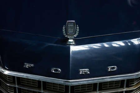 Lviv. Ukraine. October 24.2020 Ford emblem. Close-up. Exhibition of retro cars. Old cars Transportのeditorial素材