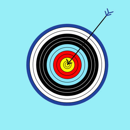 Target with an arrow. Isolated on a light blue background. Illustration