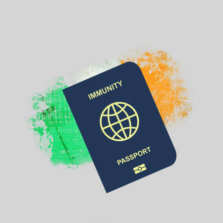 Immune Passport, against the background of the flag of Ireland. For entering the country, people...