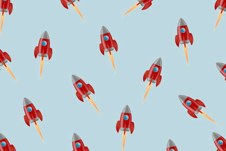 Concept Start Up. A lot of red rocket on a gray background. The concept of technology startup project. Business. Projects Background.の写真素材