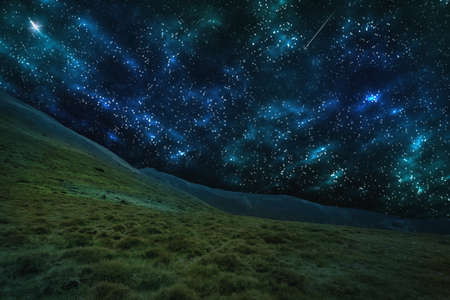 Beautiful starry, fantastic sky over the mountains. Fantastic landscape.の写真素材