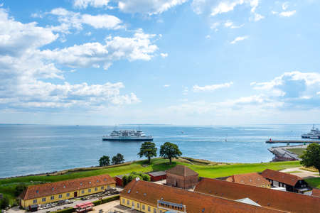 Helsinger. Denmark. 26 July. 2019 Beautiful top view of a ferry between Denmark and Sweden. Helsingor. Denmark. Sights.のeditorial素材