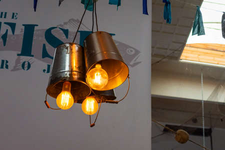 Old pendant lamps. Street cafe interior. Helsingor Denmarkの写真素材