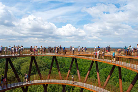 Ronnede. Denmark. July 27.2019 Camp Adventure Tower. Observation tower in the forest. People enjoy the beautiful view from the tower. Travel. Tourism Architectureのeditorial素材