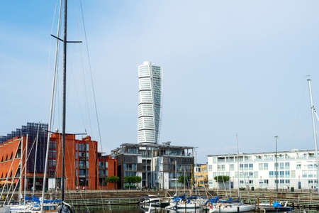 Malmo Sweden. July 29, 2019, Beautiful European modern architecture.Turning Torso, a beautiful skyscraper. Malmo Architectural sights of Swedenのeditorial素材