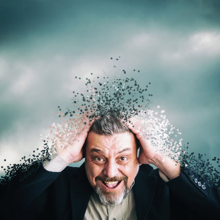 Businessman holding his head falls apart. dispersion effect. copyspace. failure. Problems. Lack of time. creative crisis. business. lifestyle backgroundの写真素材