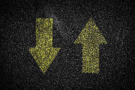 Yellow arrows pointing in different directions, Top view. The concept of choosing the right path. business. lifestyle. background.の写真素材