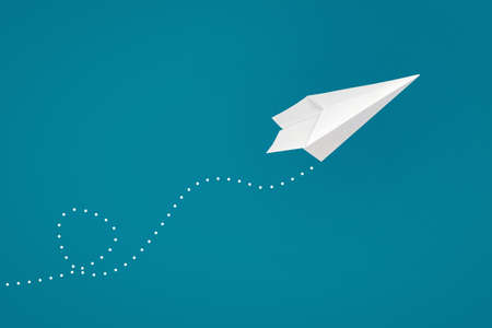 Paper plane takes off, on a blue background. Concept of travel, business success. copyspace. Travel, business, background.の写真素材