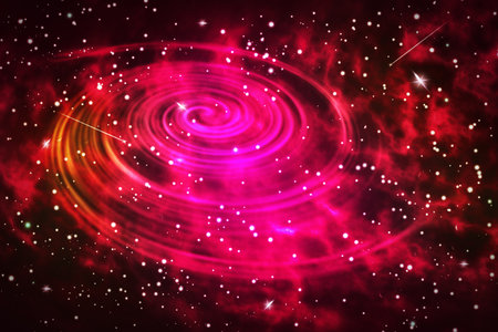 Spiral, orange-red galaxy, and nebula in space. space background.の写真素材