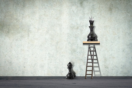 Black pawn and chess queen. career growth. ladder up. The concept of success, growth, and development. business. lifestyle. abstract backgroundの写真素材