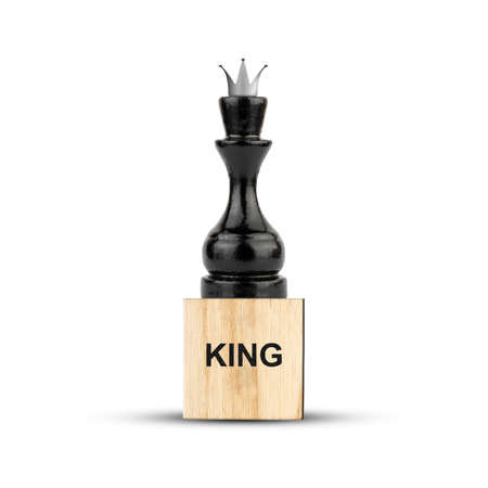 Black Chess King, on a wooden block. isolated on a white background. The game. training. Education. design element.の写真素材