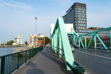 Malmo, Sweden. July 29, 2019, Beautiful bridge against the backdrop of modern architecture. Malmo. Sweden landmarksのeditorial素材