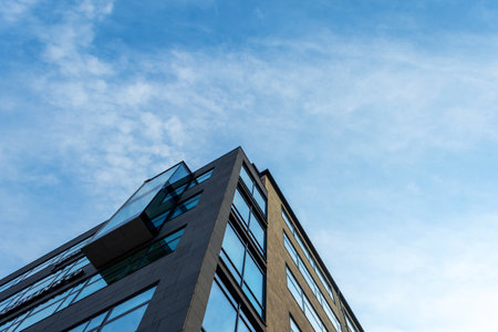 Malmo. Sweden. July 29, 2019. Beautiful modern brick building Bottom view Architectureのeditorial素材