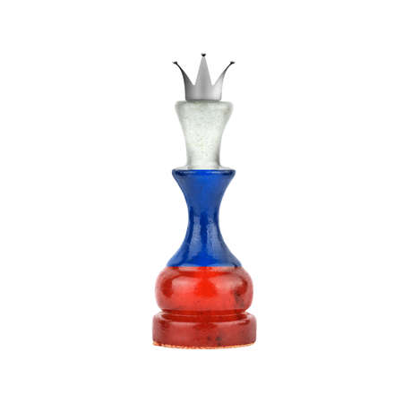 Chess Queen in the colors of the Russian Flag. isolated on white background. sport. politics. design object.の写真素材