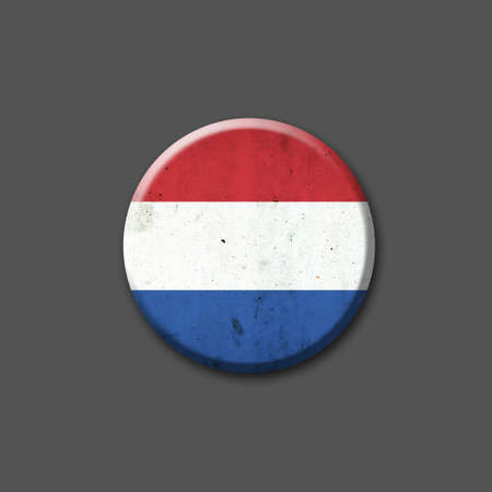 Netherlands flag. round badge. Isolated on a gray background. 3D illustration. Signs and Symbols. flags.の写真素材