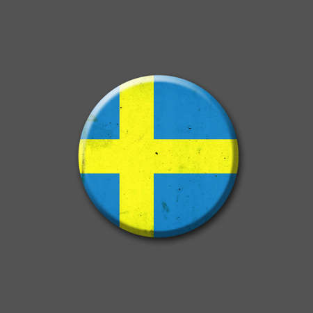 Sweden flag. round badge. Isolated on a gray background. 3D illustration. Signs and Symbols. flags.の写真素材