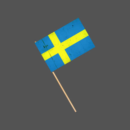 Sweden grunge flag on a stick. Isolated on a gray background. design element. Signs and Symbols. flags.の写真素材