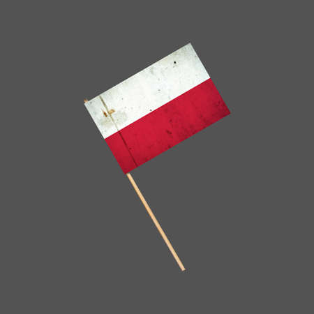 Poland grunge flag on a stick. Isolated on a gray background. design element. Signs and Symbols. flags.の写真素材