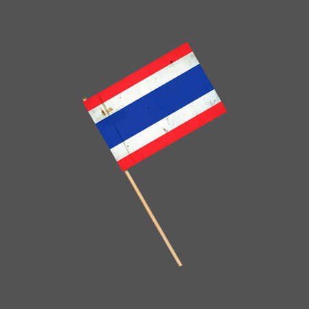 Thailand grunge flag on a stick. Isolated on a gray background. design element. Signs and Symbols. flags.の写真素材