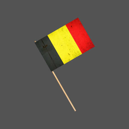 Belgium grunge flag on a stick. Isolated on a gray background. Design element. Signs and Symbols. Flags.の写真素材
