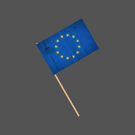 Euro Union grunge flag on a stick. Isolated on a gray background. design element. Signs and Symbols. flags.の写真素材