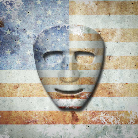 Theatrical mask in the colors of the American flag. 3D illustration. politics. Signs and symbols.の写真素材