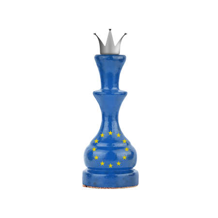 Chess Queen in the colors of the Euro Union Flag. isolated on white background. sport. politics. design object.の写真素材