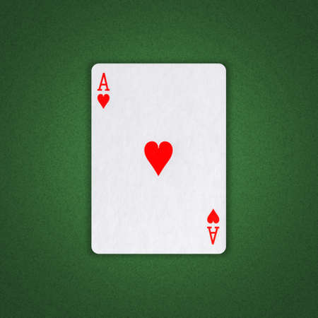 Ace of Hearts on a green poker background. Gamble. playing cards. background.の写真素材