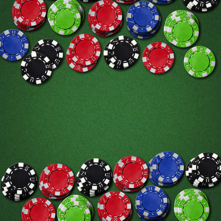 Poker chips on the green table. Top View.Copy space. Gambling concept. background.の写真素材