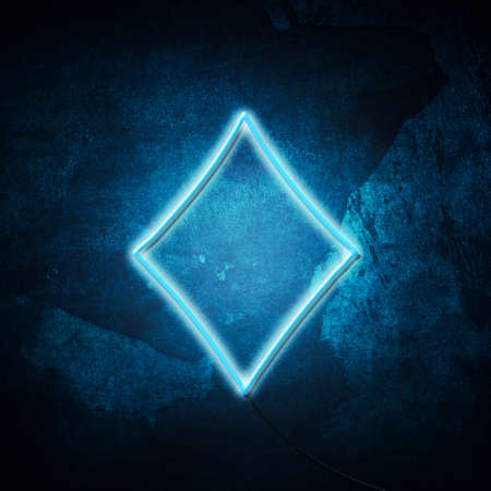 Diamonds, neon icon, suit on grunge blue background. poker. Blackjack. Gambling backgroundの写真素材
