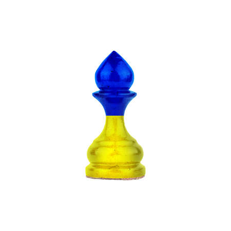 Pawn in the colors of the flag of Ukraine. isolated on a white background. sport. politics. business. strategy.の写真素材