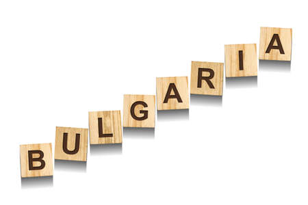 Bulgaria, word on wooden blocks. isolated on a white background. Signs and Symbols.の写真素材