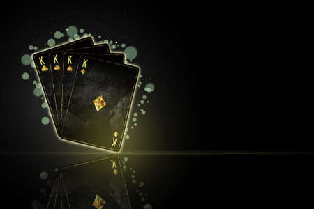 Four Kings, grunge cards in black background. reflection. copyspace. Poker background.Playing cards. Gambling.の写真素材
