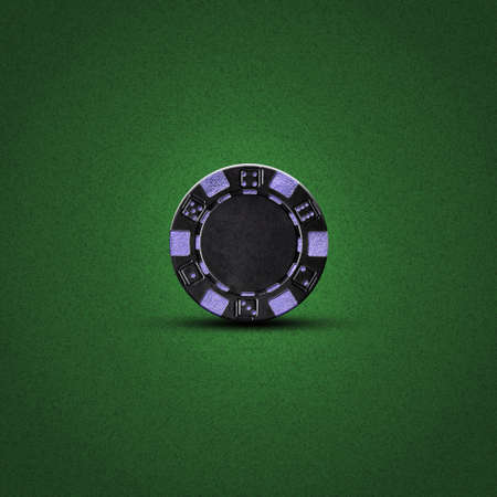Black poker chip, on a dark green background. Gambling. background.の写真素材