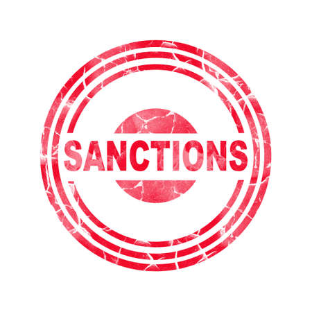 sanctions. Round red stamp. isolated on white background. Business Policy Economyの写真素材