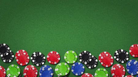 Poker chips on the green table. Top View.Copy space. Gambling concept. background.の写真素材