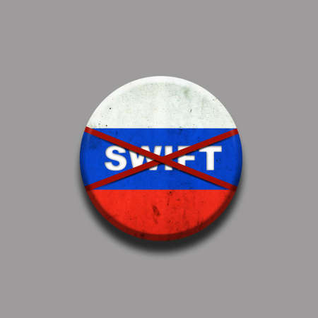Swift. Round crossed icon. Isolated on a gray background. 3D illustration. blockade. sanctions. business. finance backgroundの写真素材