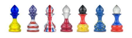 Pawns in the colors of the flag of different countries. isolated on a white background. sport. politics. business. strategy.の写真素材