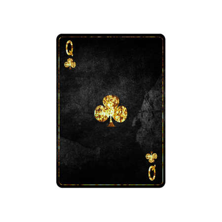 Queen of clubs, grunge card isolated on white background. playing cards. design element. Gambling.の写真素材