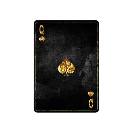 Queen of spades, grunge card isolated on white background. playing cards. design element. Gambling.の写真素材