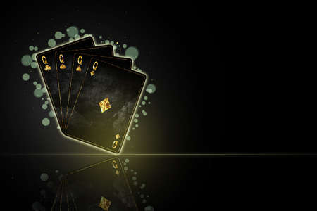 Four Queen, grunge cards in black background. reflection. copyspace. Poker background.Playing cards. Gambling.の写真素材