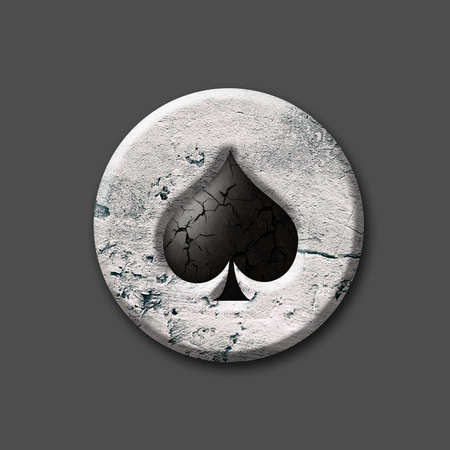 Spades, card suit on a stone badge. Isolated on a gray background. Gambling concept. 3d illustration. design element. background.の写真素材