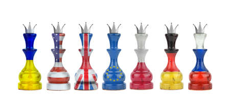 Pawns in the colors of the flag of different countries. isolated on a white background. sport. politics. business. strategy.の写真素材